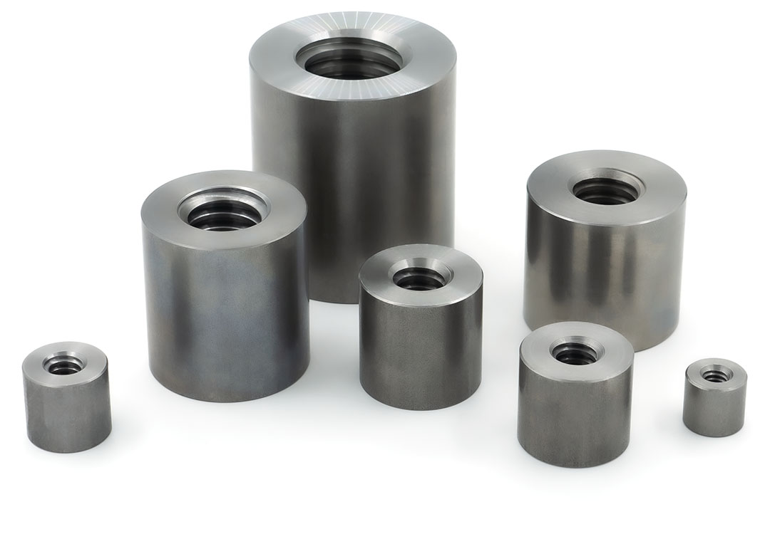 Long cylindrical steel nuts